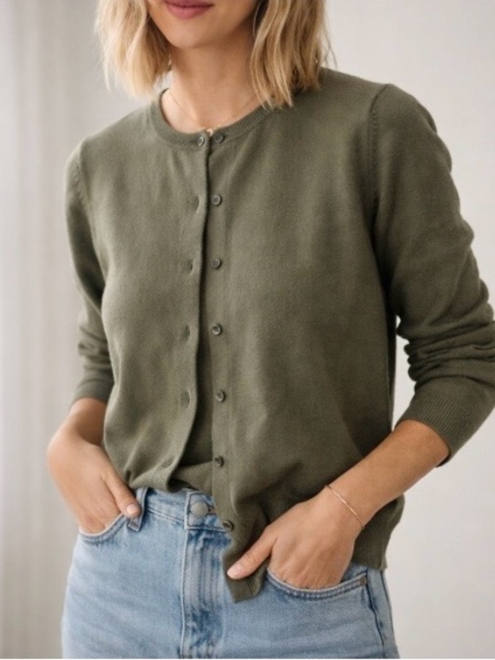 Lord & Taylor Green Button Crew Neck Cardigan Size PXS